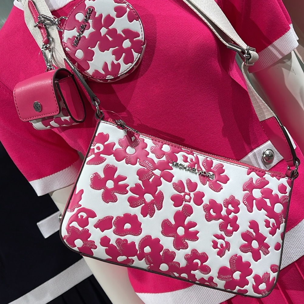 Michael Kors Jet Set Sm Sequined Floral Print Crossbody Case for Apple Airpods - Picture 15 of 16